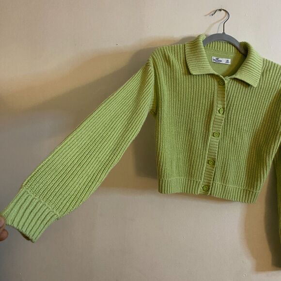 Hollister Lime Green Cropped Button Up Knit Sweater: Size XS - Picture 3 of 6